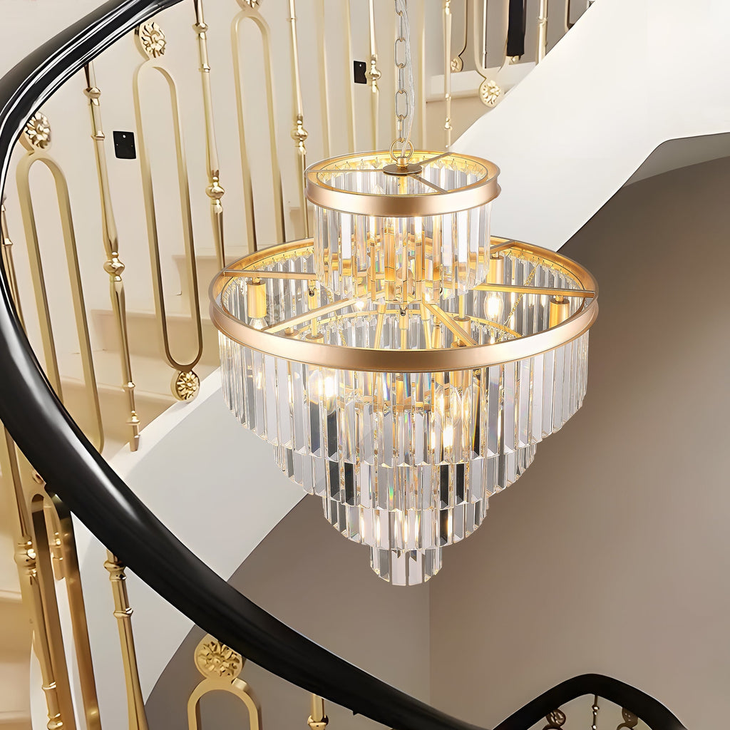 Premium Golden K9 Five Tier Crystal Chandelier 23.6 Inches