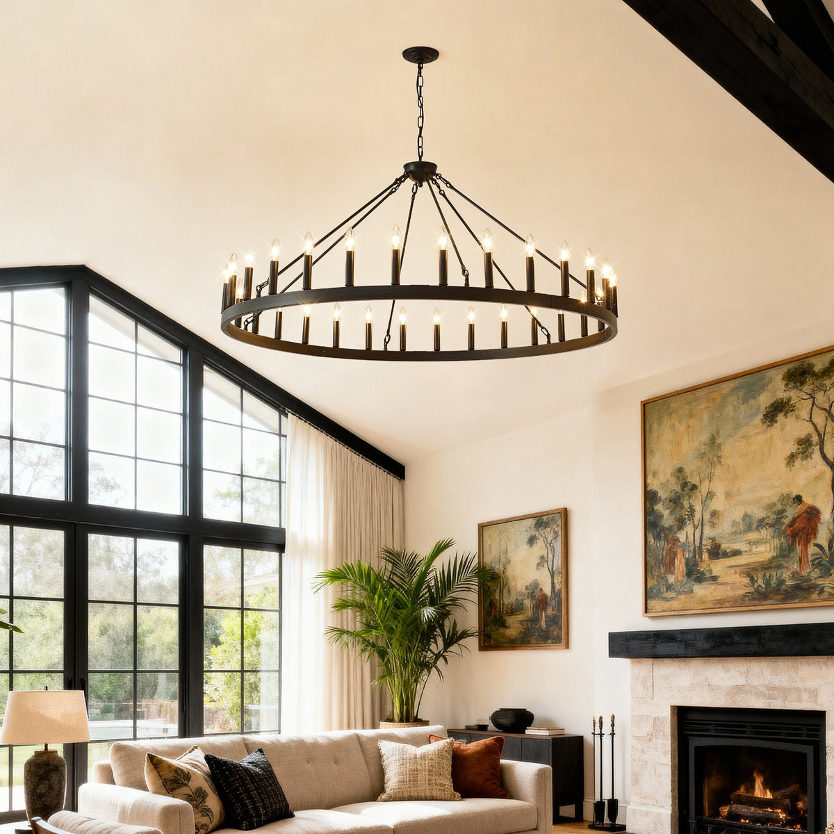 Lumacraft 53 Matte Black Wagon Wheel Chandelier With 30 Lights