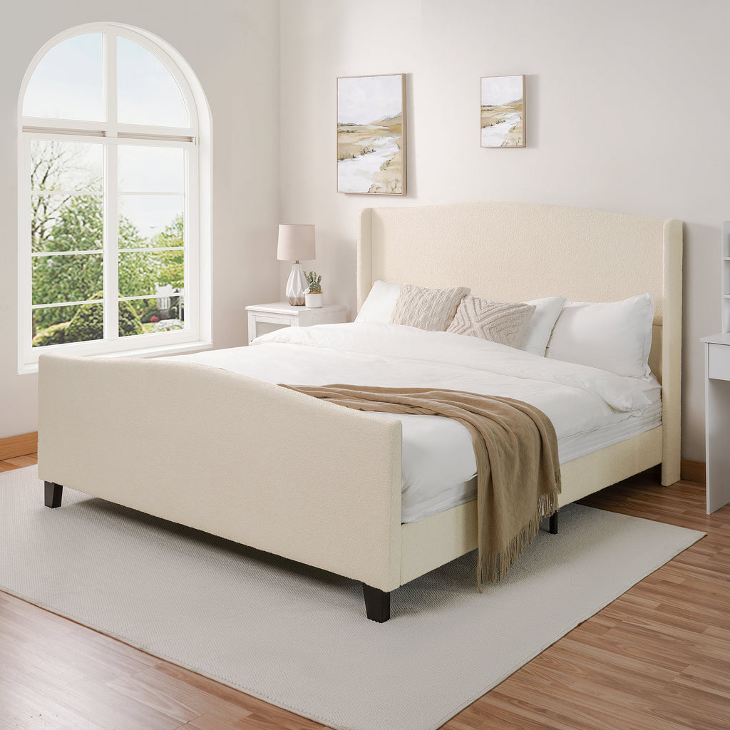 Novara Plush King Bed Frame With Teddy Velvet Upholstery