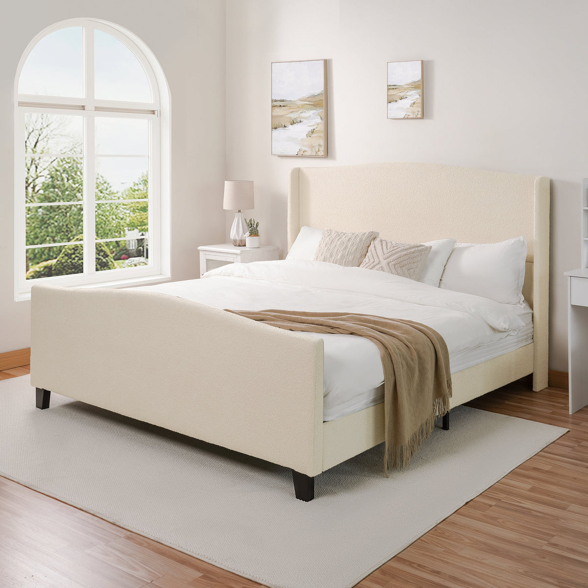 Novara Plush King Bed Frame With Teddy Velvet Upholstery