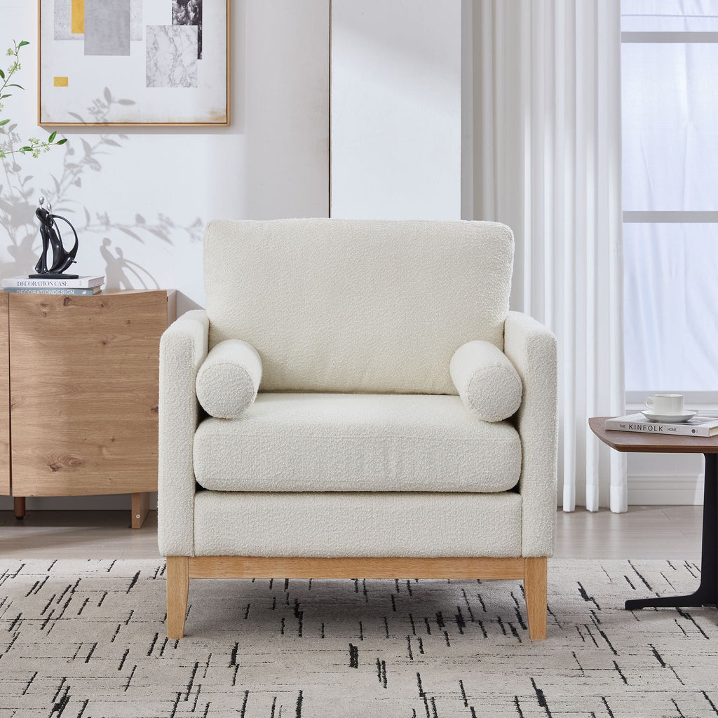 Aura Wide Modern Accent Chair With Natural Wood Legs
