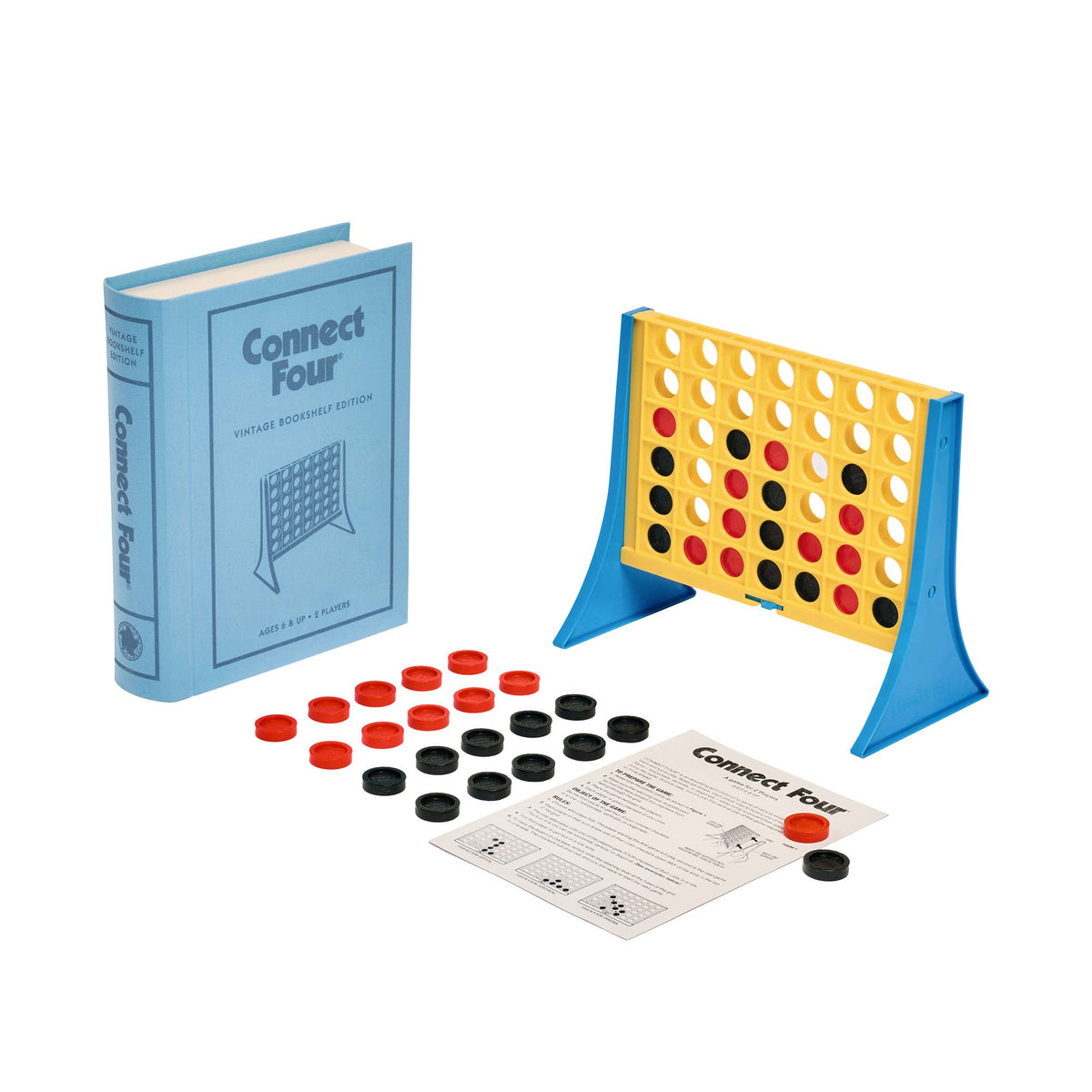 Connect 4 Vintage Bookshelf Board Game Featuring Smart Storage