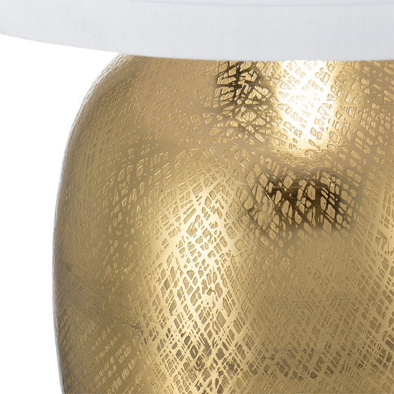Velura Gold Aluminum Table Lamp With White Fabric Drum Shade