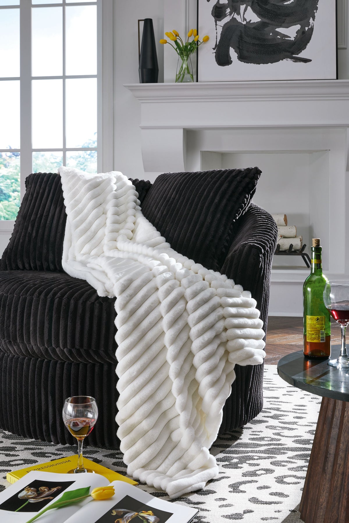 Alsonwell Plush Faux Fur Throw Machine Washable Ivory