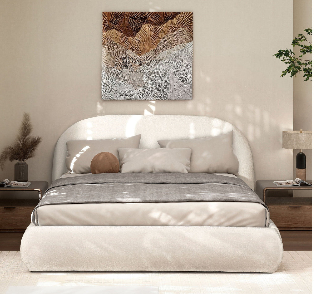 Archie Puffy Upholstered Platform Bed With Arch Headboard