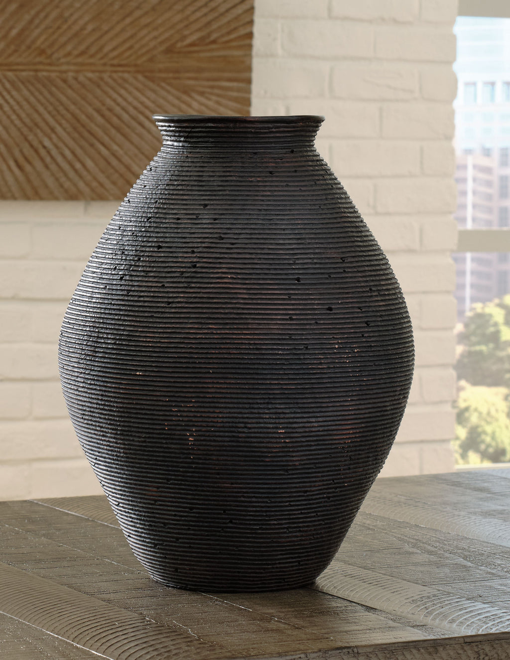 Hannela Artisanal Ribbed Vase Antique Brown Centerpiece