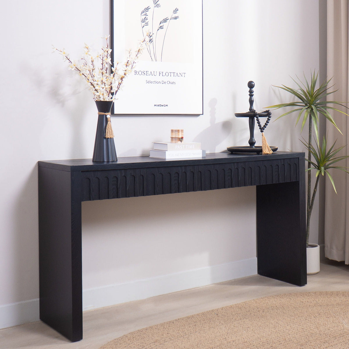 Vivante Modern Console Table With Four Carved Drawers In Walnut