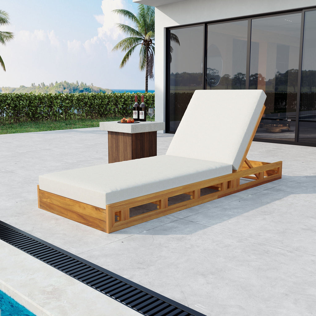 Aura Acacia Lounge Chaise With Water Resistant Cushion, Cream