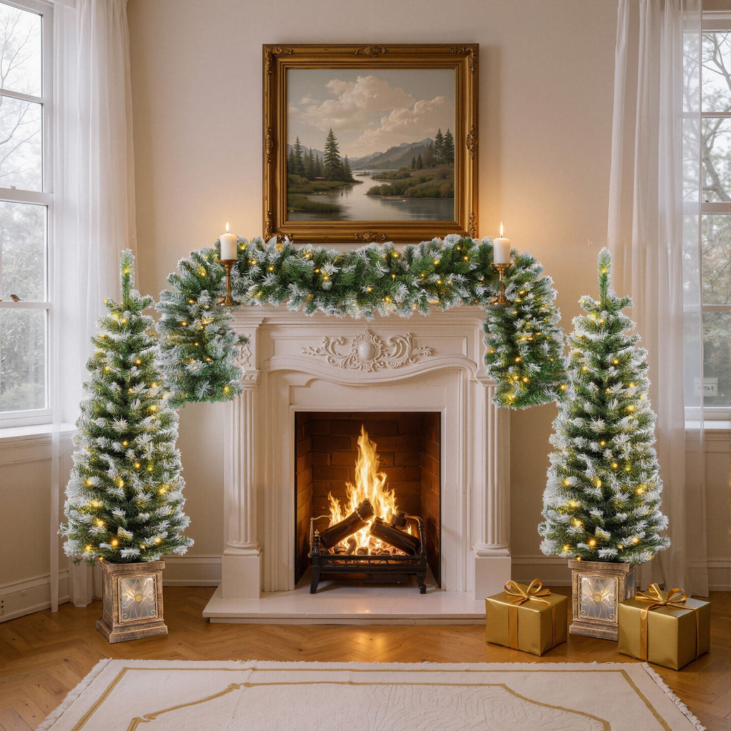 Everwood Led Christmas Wreath And Entrance Trees Set White Green
