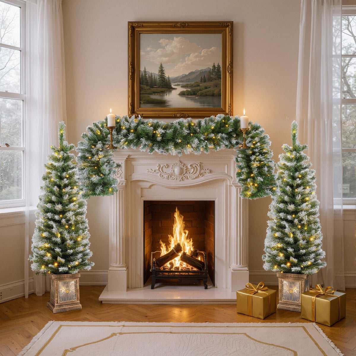 Everwood Led Christmas Wreath And Entrance Trees Set White Green