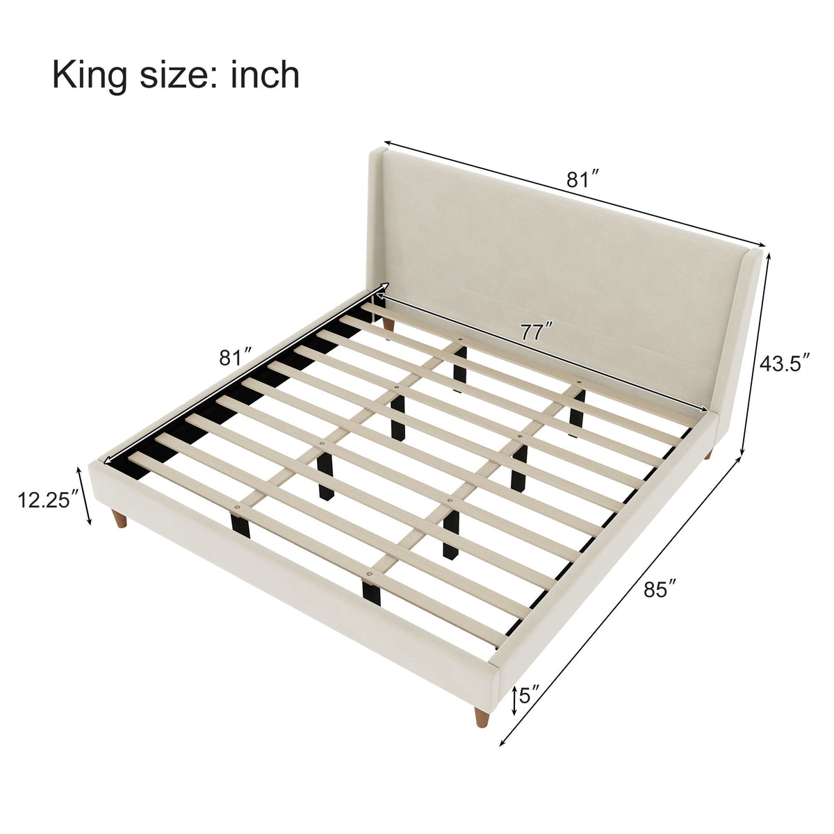 Luna Wingback Platform Bed With Elegant Custom Upholstery