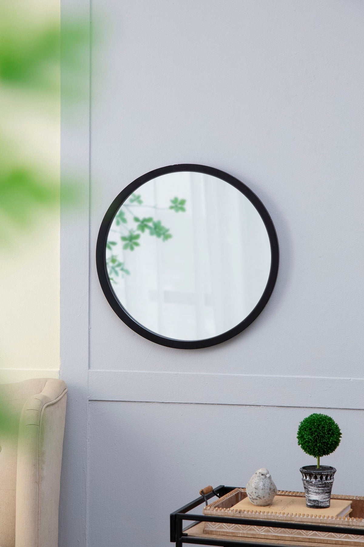 NobleFrame Dark Brown Round Wall Mirror Elegant Wood Frame