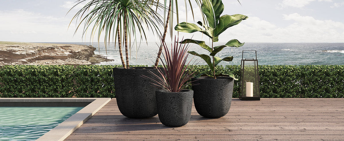 U_STYLE Lightweight MGO Planter With Natural Stone Finish Set of 3