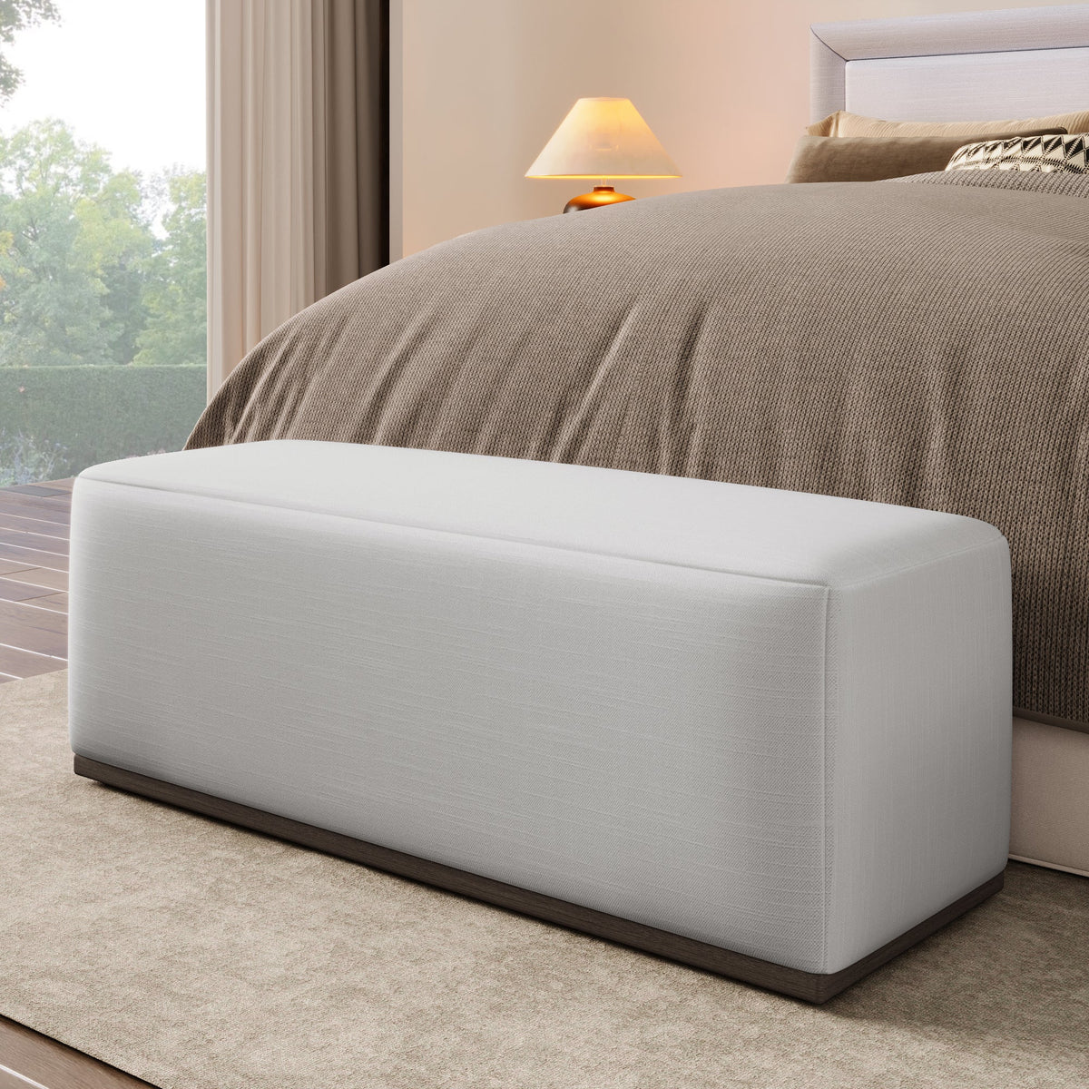 Avenna Minimalist Footstool Bench With Cream Fabric