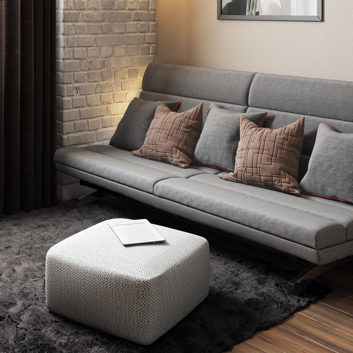 Nate Handcrafted Square Pouf In Elegant Grey Melange