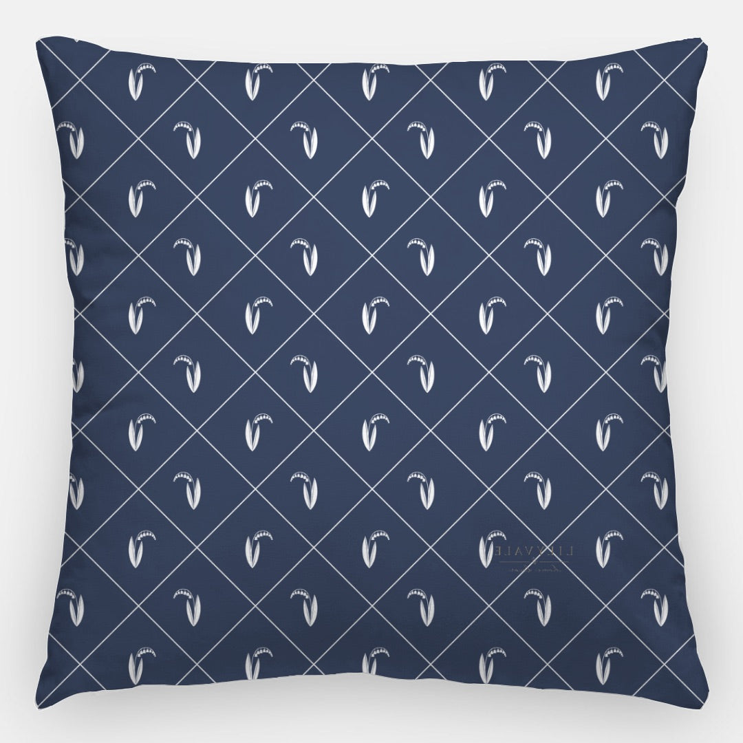 Lily of the Valley Diamond Lattice Pillow Cover – Navy & White