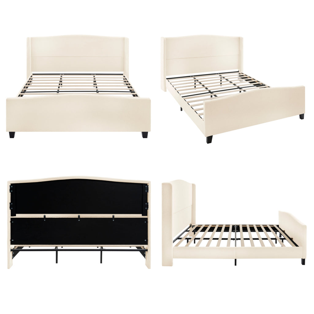 Novara Plush King Bed Frame With Teddy Velvet Upholstery