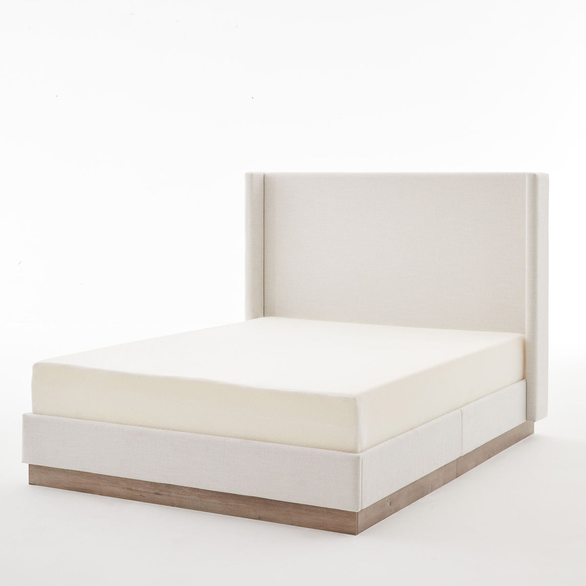 Hosford Minimalist Upholstered Wingback Bed With Rustic Wood Base