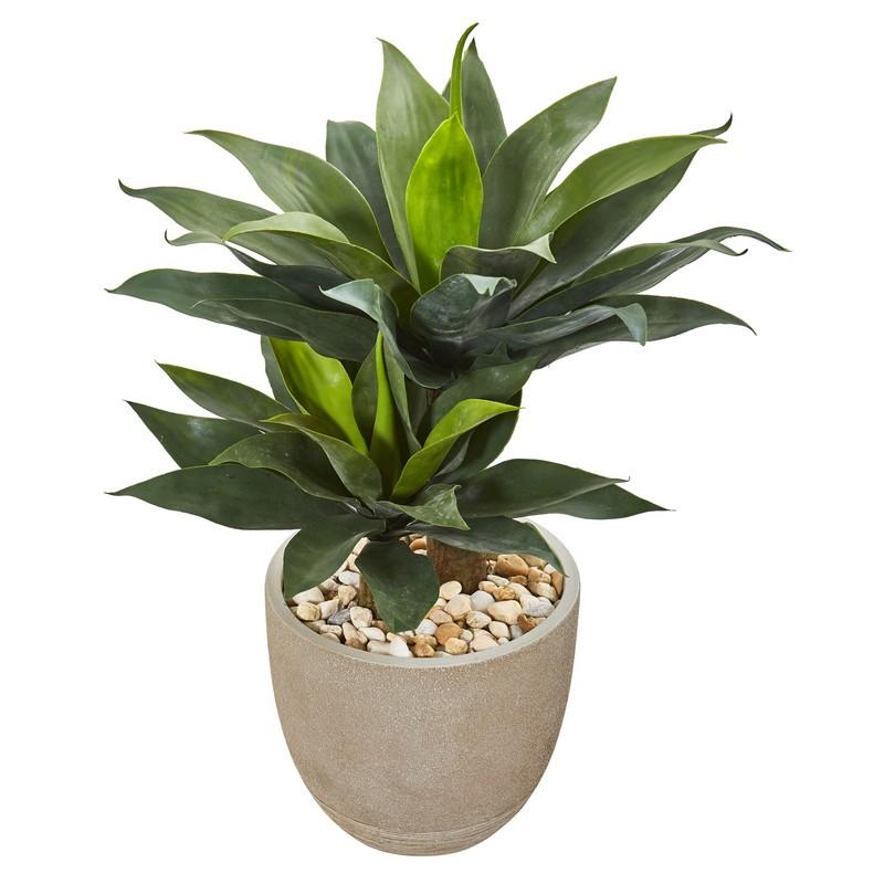 Nearly Natural 34 Inch Double Agave Succulent With Sandstone Planter