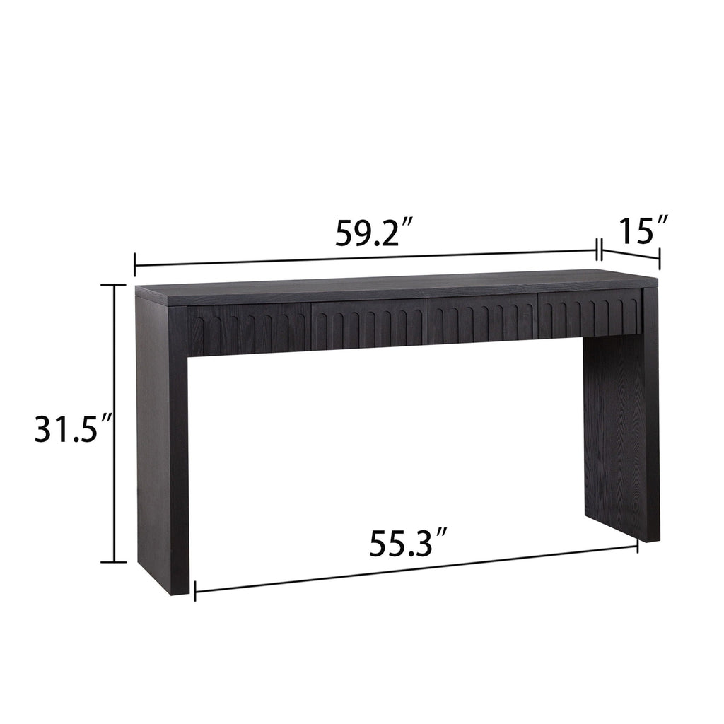 Vivante Modern Console Table With Four Carved Drawers In Walnut