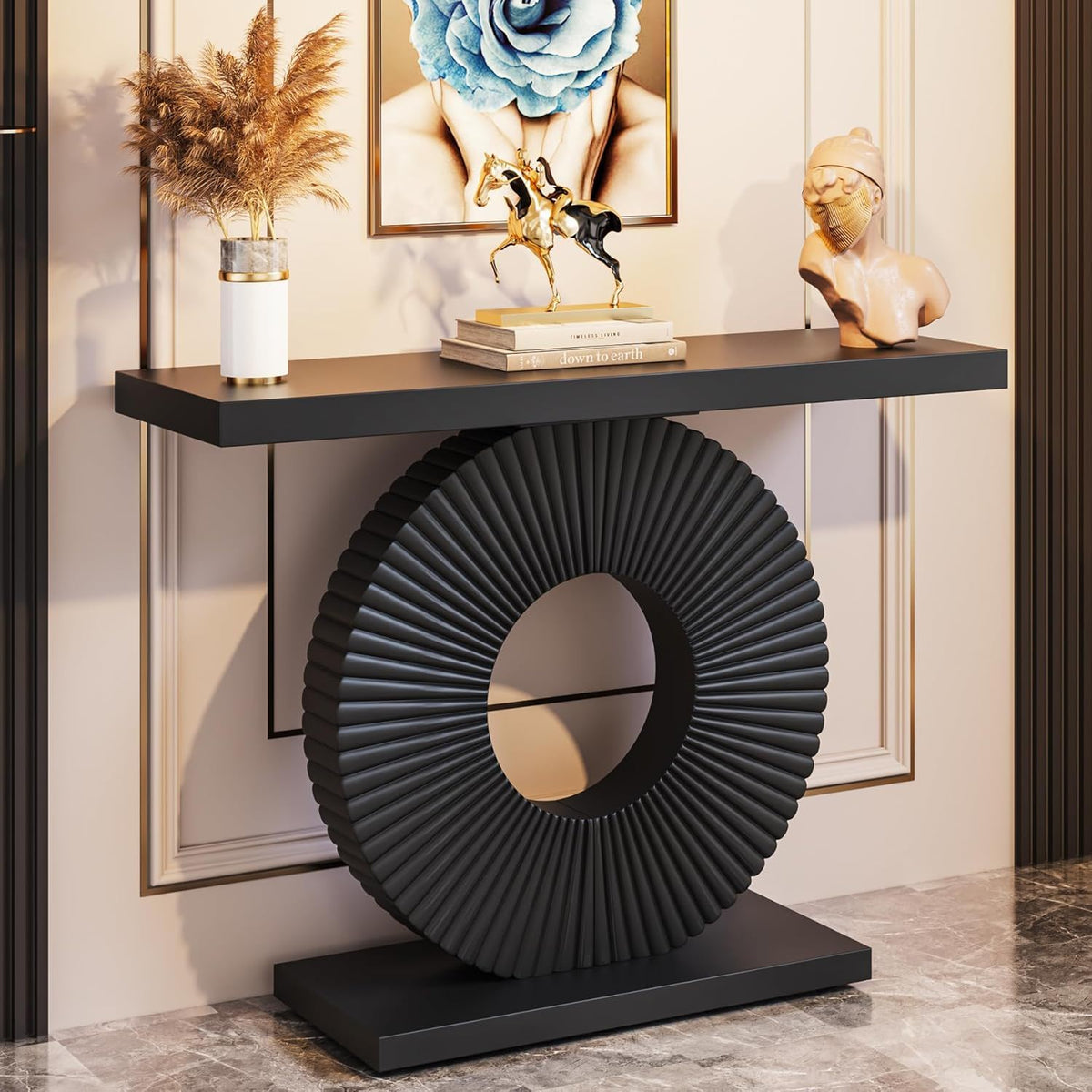 Kaelo Sculptural Geometric Console Table With Walnut Finish