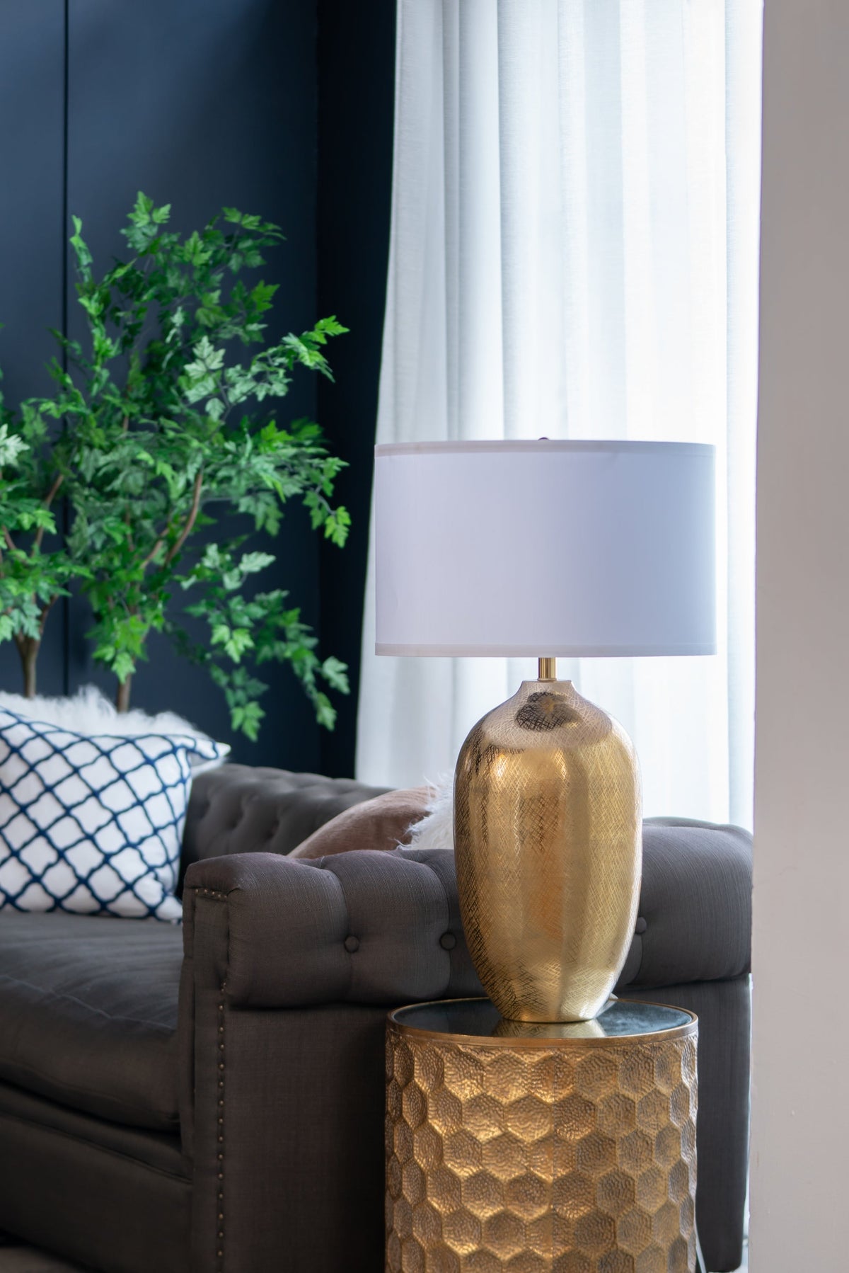 Aurelia Gold Aluminum Table Lamp With White Drum Shade 18X31