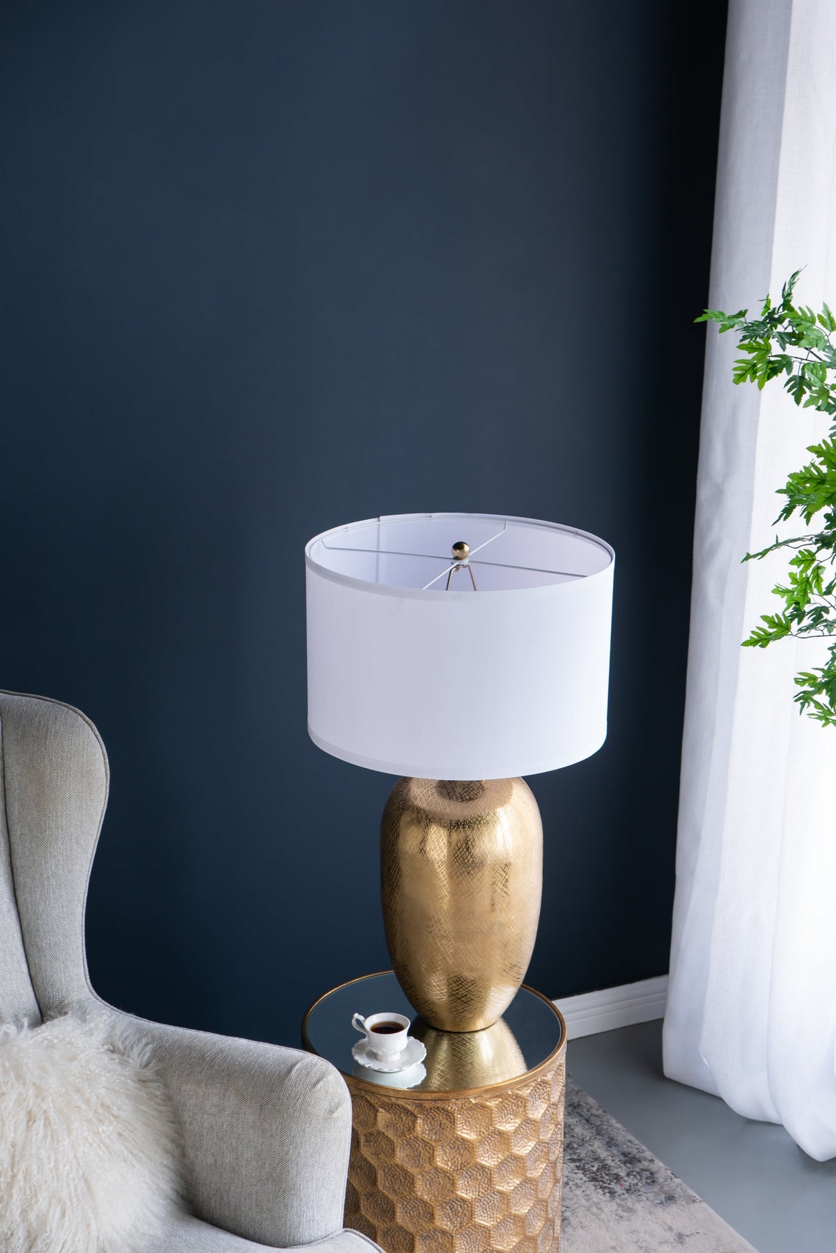 Aurelia Gold Aluminum Table Lamp With White Drum Shade 18X31