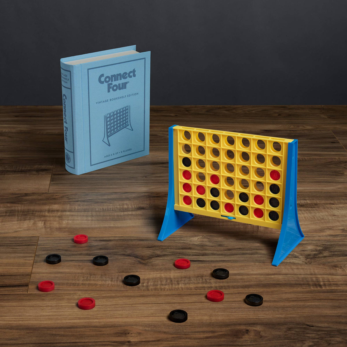 Connect 4 Vintage Bookshelf Board Game Featuring Smart Storage