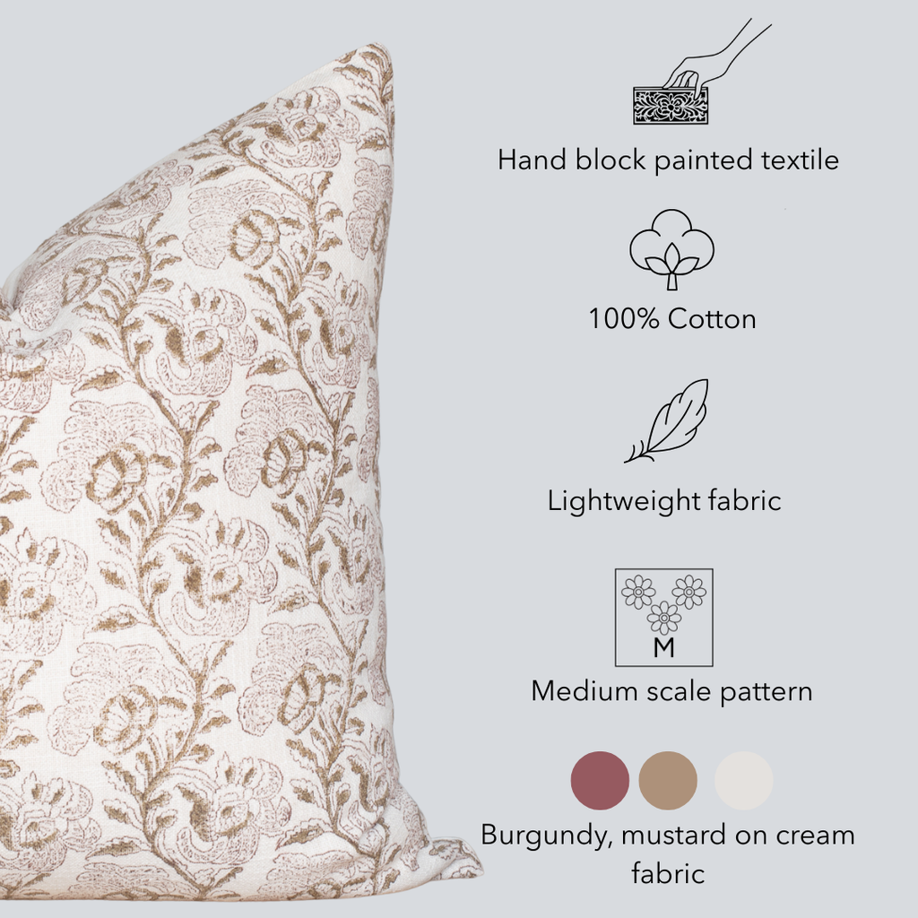 Magnolia Heritage Cotton Pillow Cover Burgundy Mustard