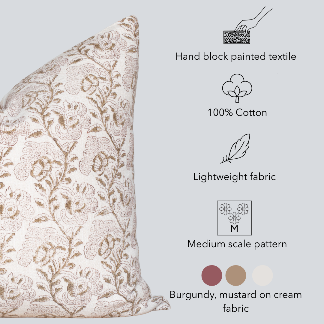Magnolia Heritage Cotton Pillow Cover Burgundy Mustard