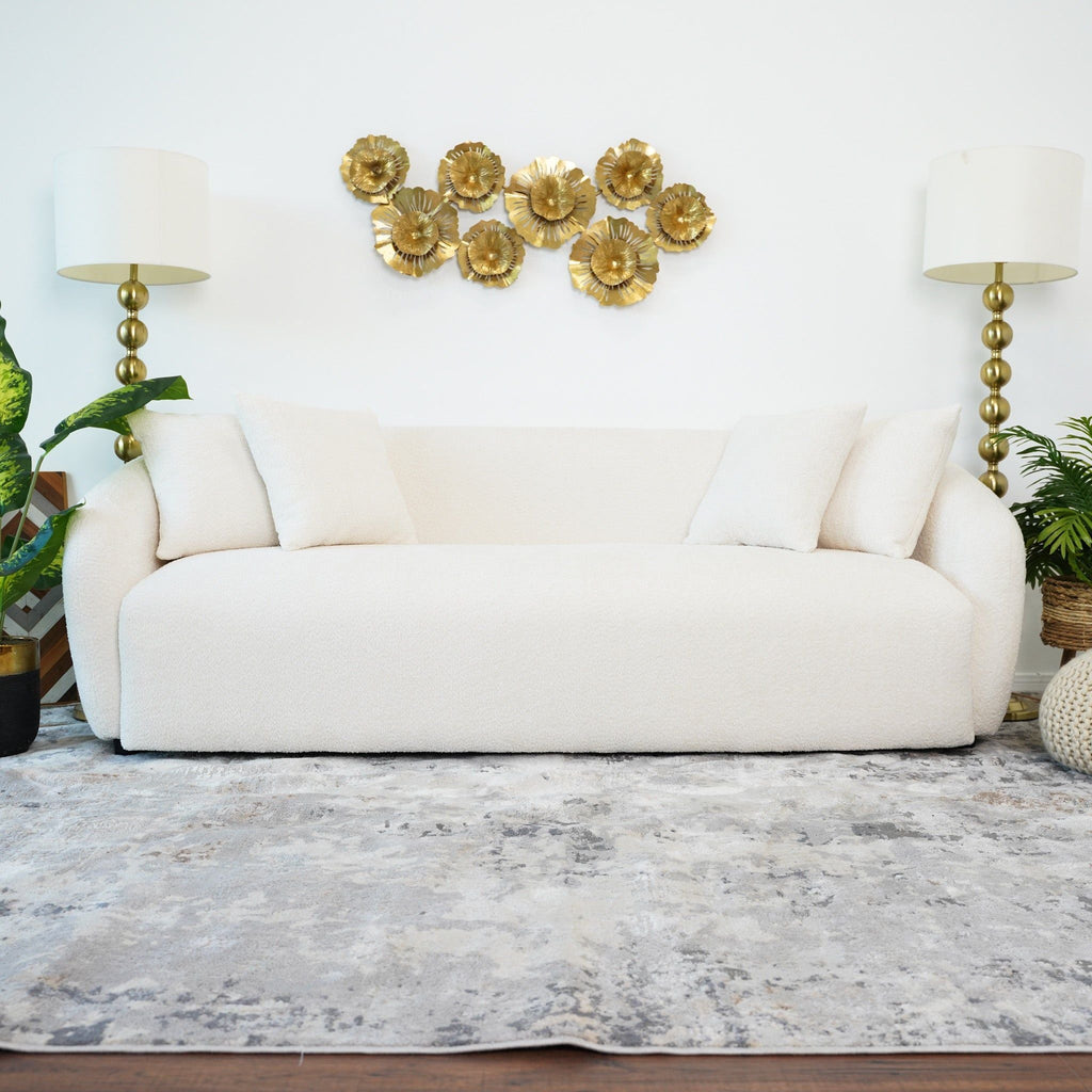 Linden Premium Mid Century Sofa Ivory Boucle Fabric