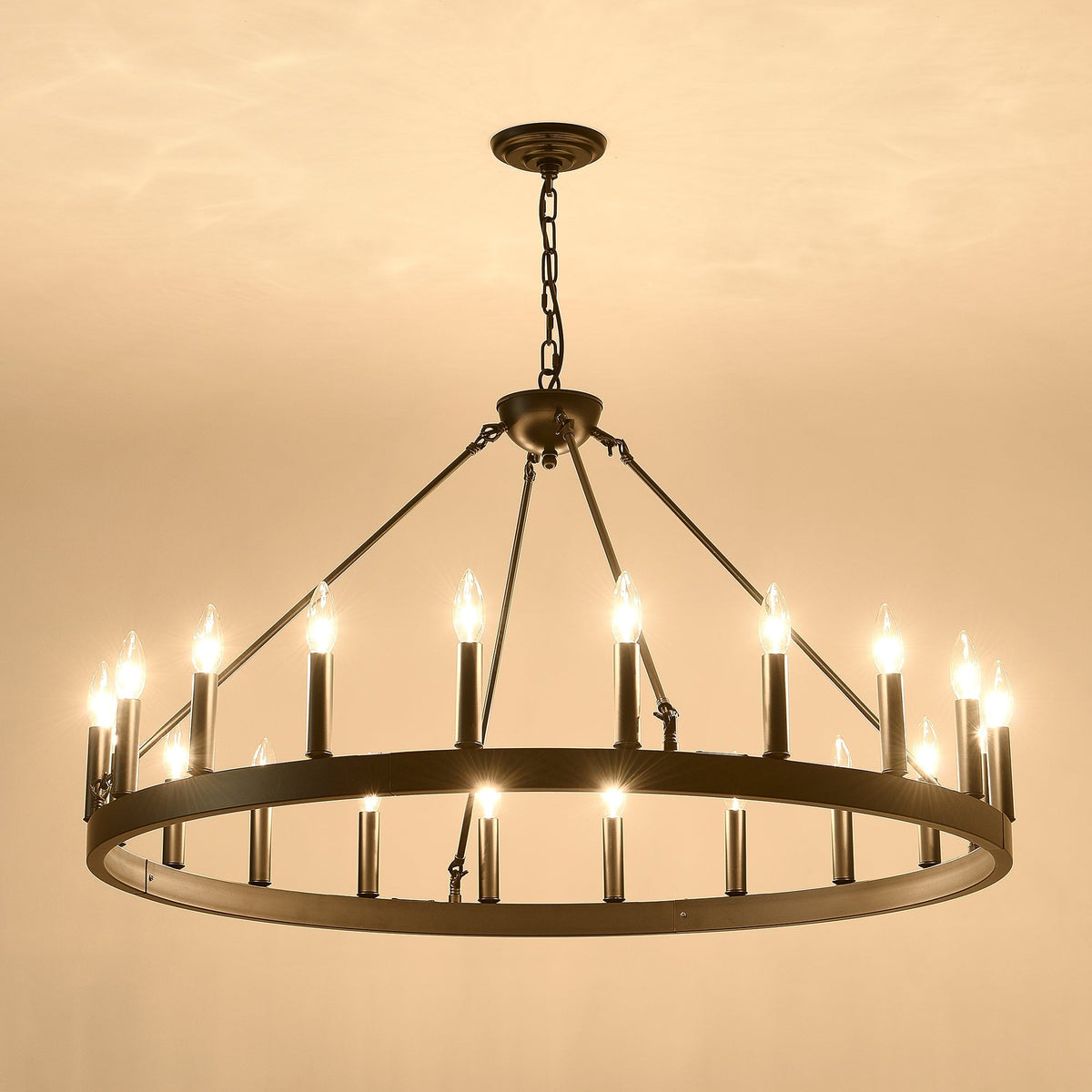 Lumacraft 53 Matte Black Wagon Wheel Chandelier With 30 Lights