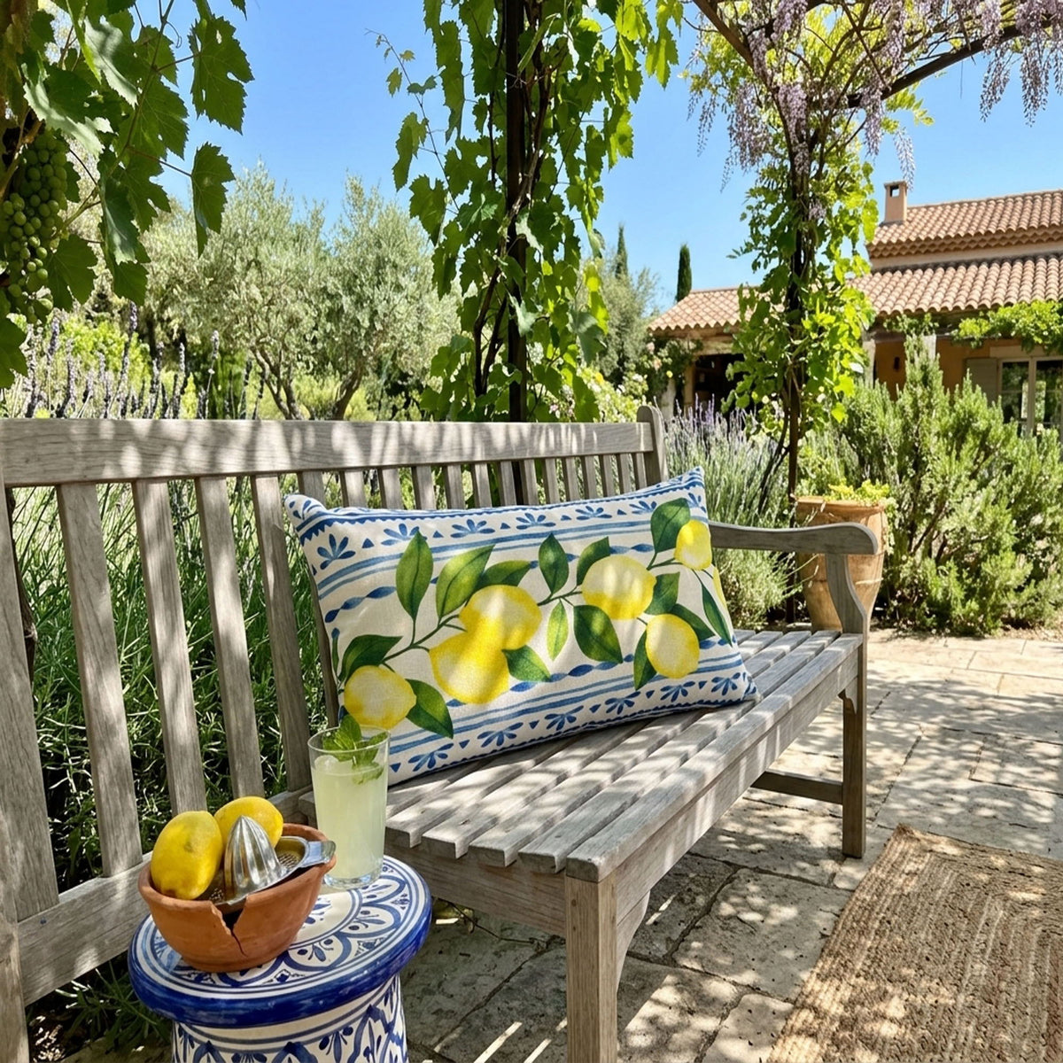 Summer Fresh Outdoor Lumbar Pillow Lemon Multi Weather Resistant