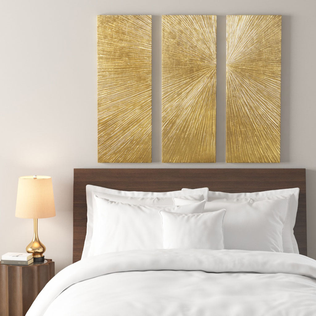 Lumina Aurea Signature Hand Painted Sunburst Triptych Wall Art