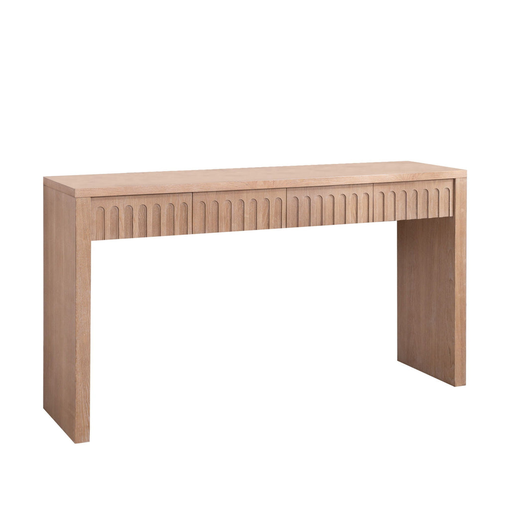 Vivante Modern Console Table With Four Carved Drawers In Walnut