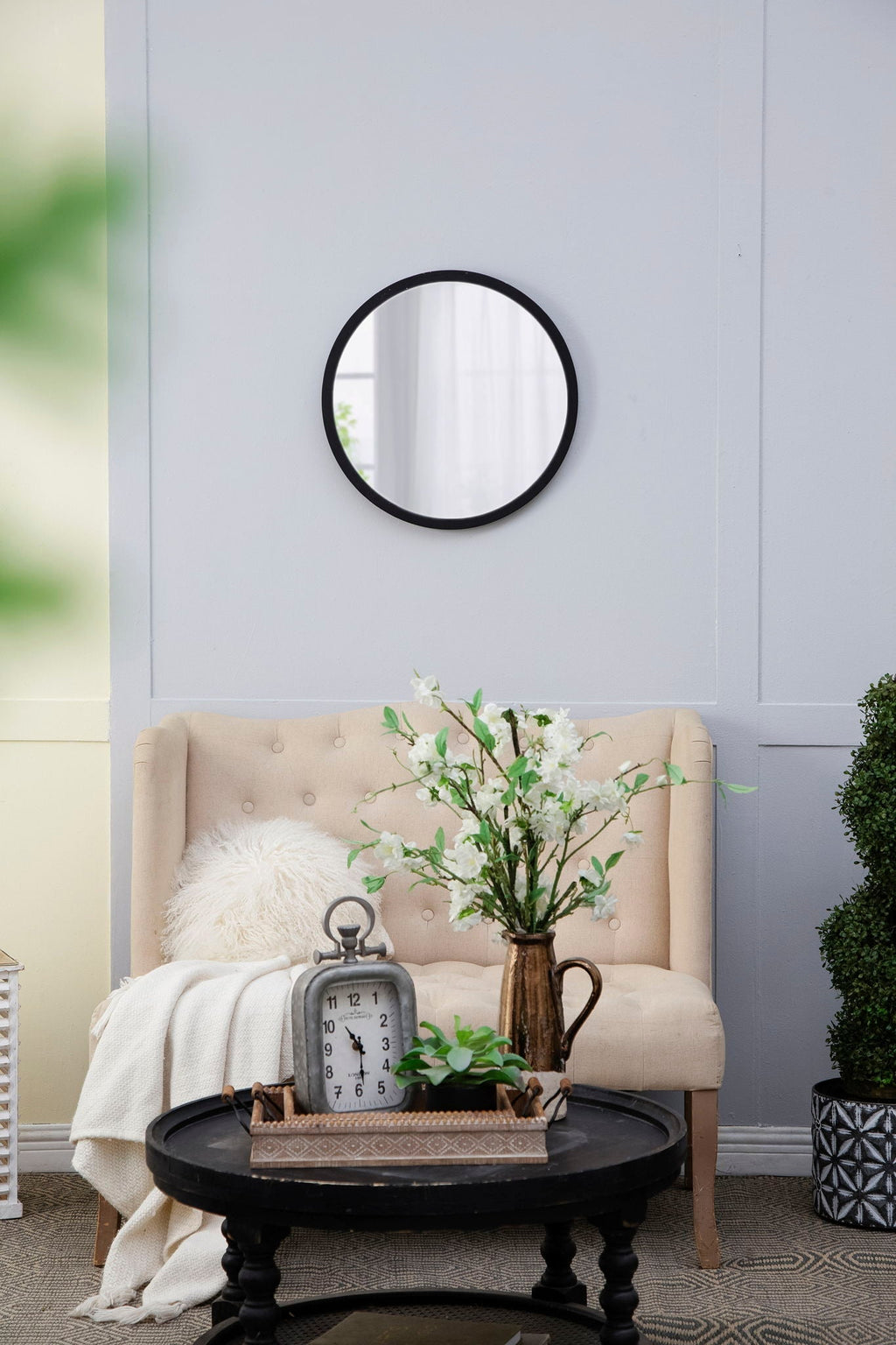 NobleFrame Dark Brown Round Wall Mirror Elegant Wood Frame