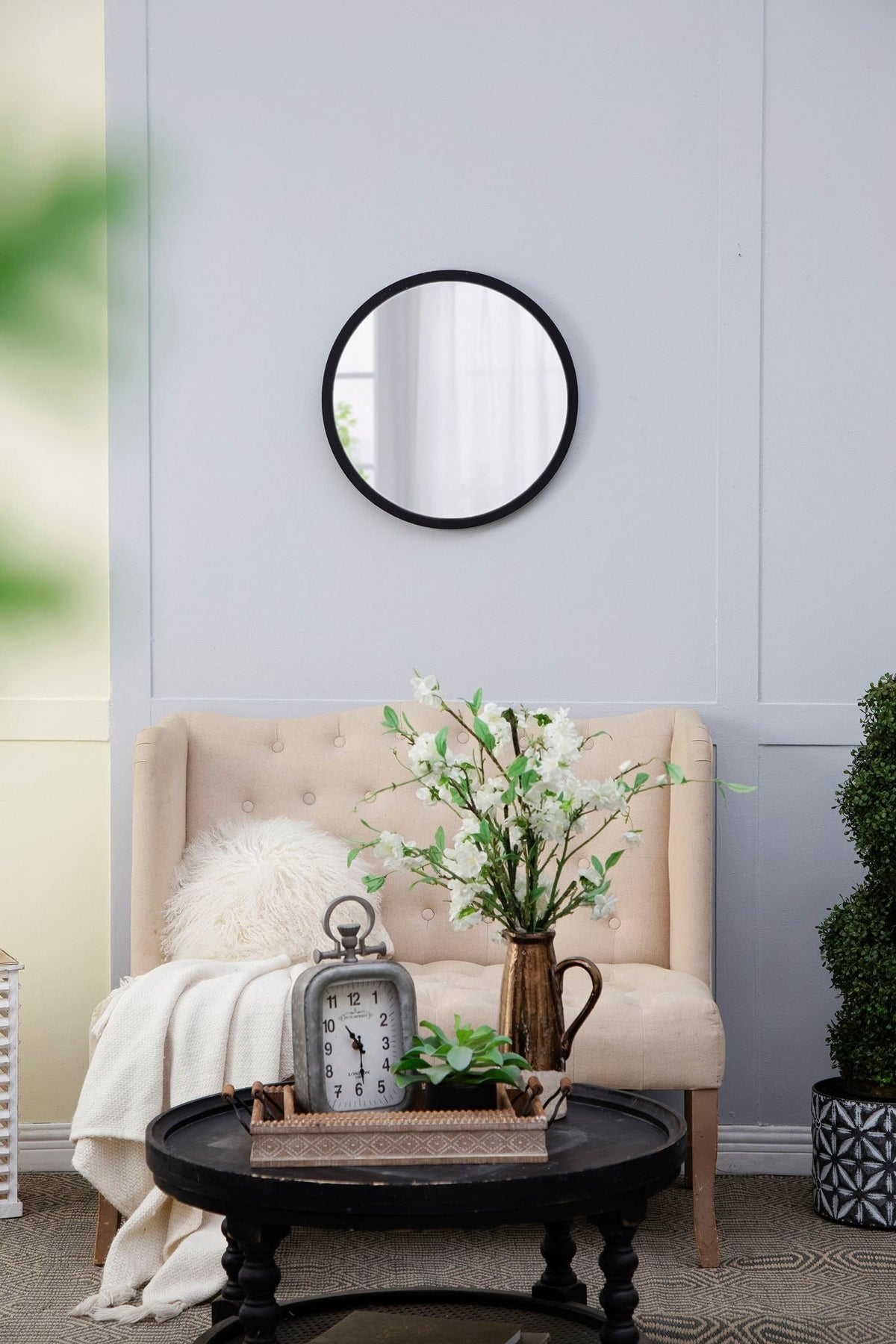 NobleFrame Dark Brown Round Wall Mirror Elegant Wood Frame