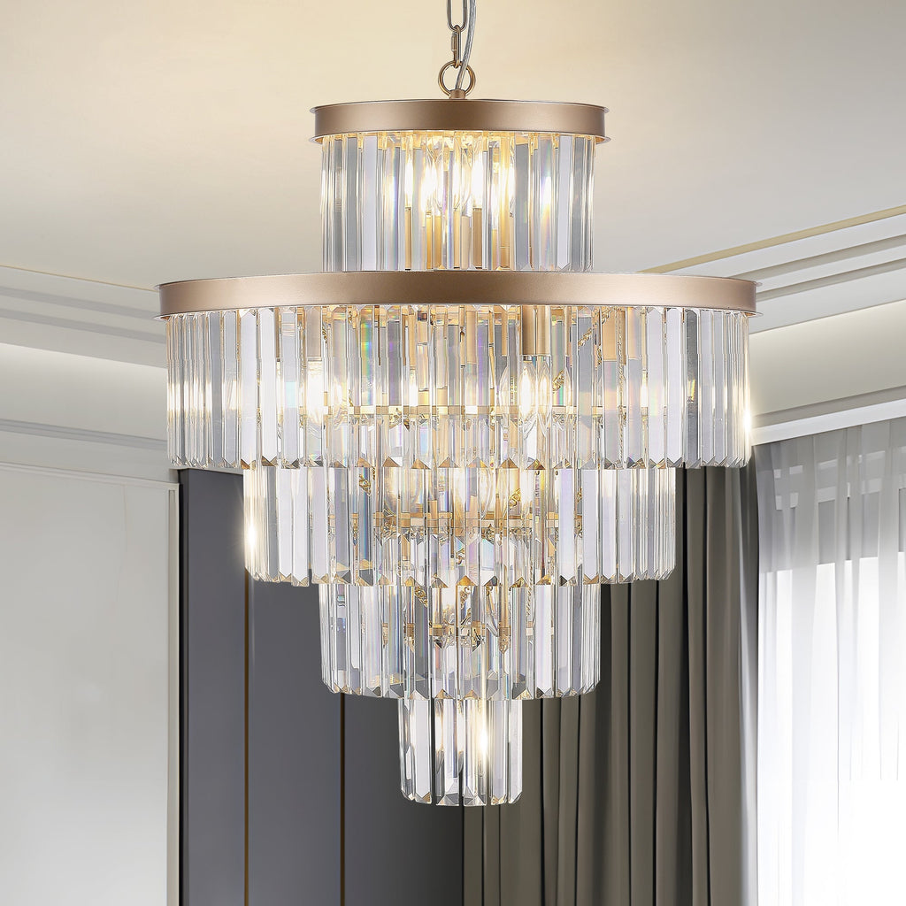 Premium Golden K9 Five Tier Crystal Chandelier 23.6 Inches