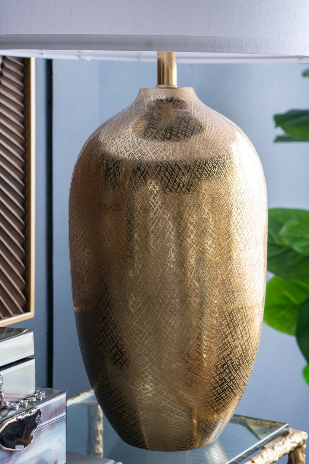 Velura Gold Aluminum Table Lamp With White Fabric Drum Shade