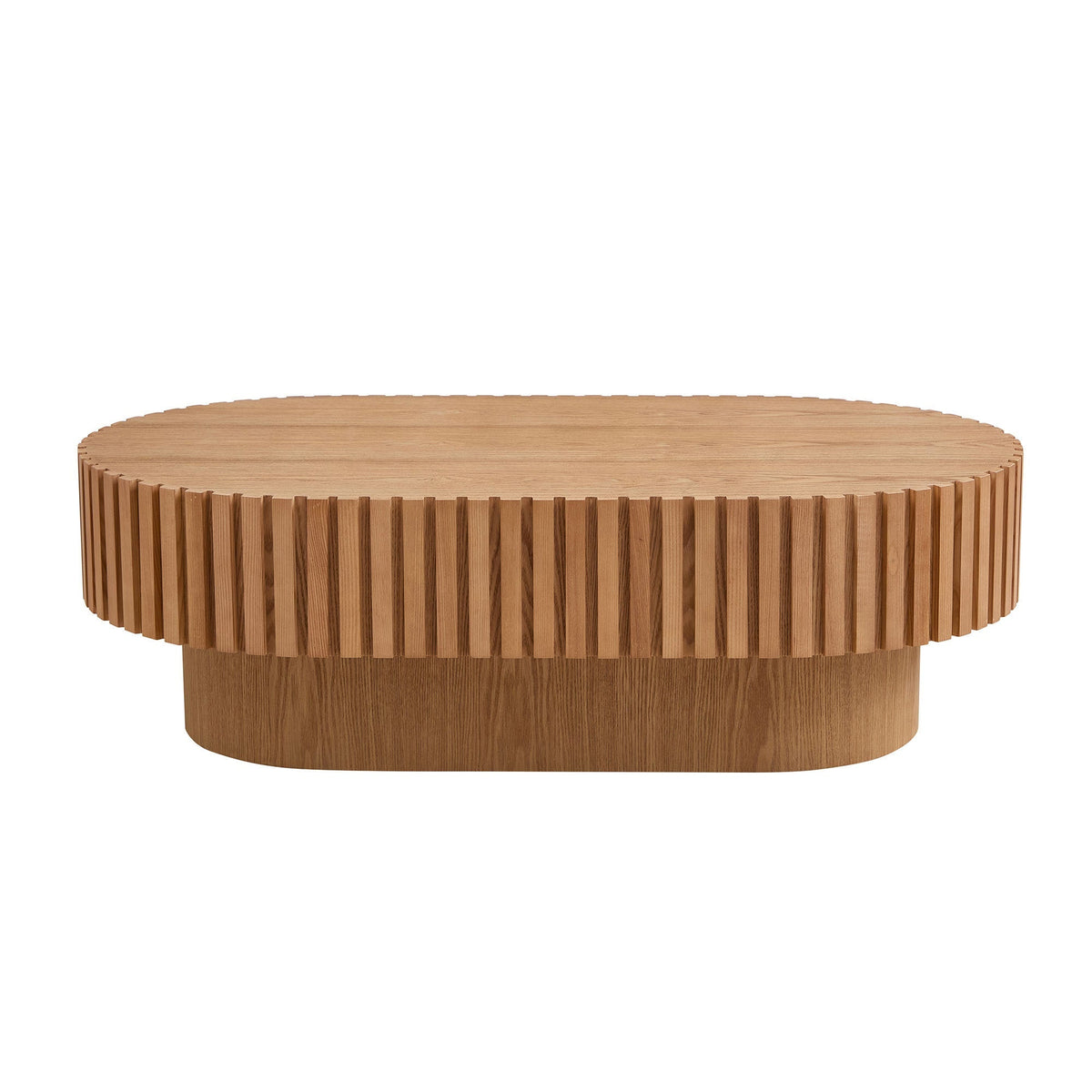 Modern Handcrafted Drum Coffee Table 43.7 Inch Oval Ash Veneer