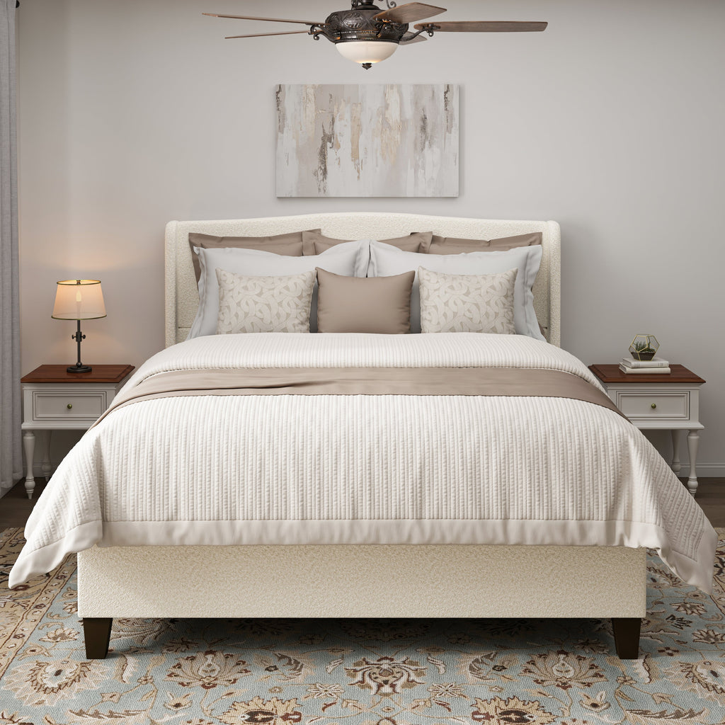 Novara Plush King Bed Frame With Teddy Velvet Upholstery