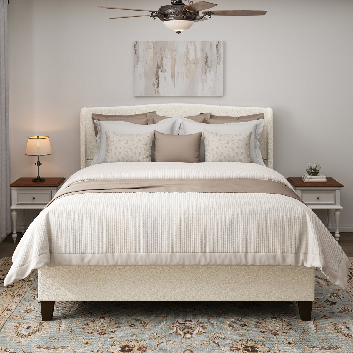 Novara Plush King Bed Frame With Teddy Velvet Upholstery