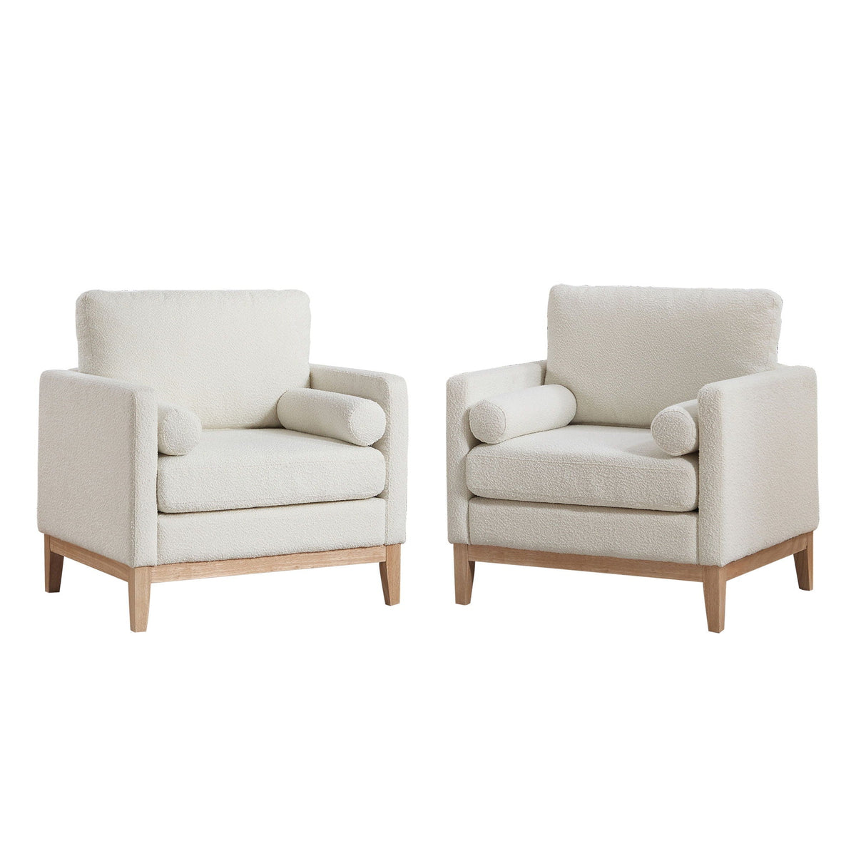 Aura Wide Modern Accent Chair With Natural Wood Legs