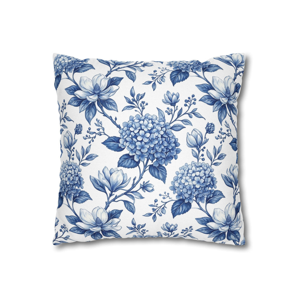 Blue Floral Hydrangea Pillowcase - Vintage Botanical Throw Pillow Cover