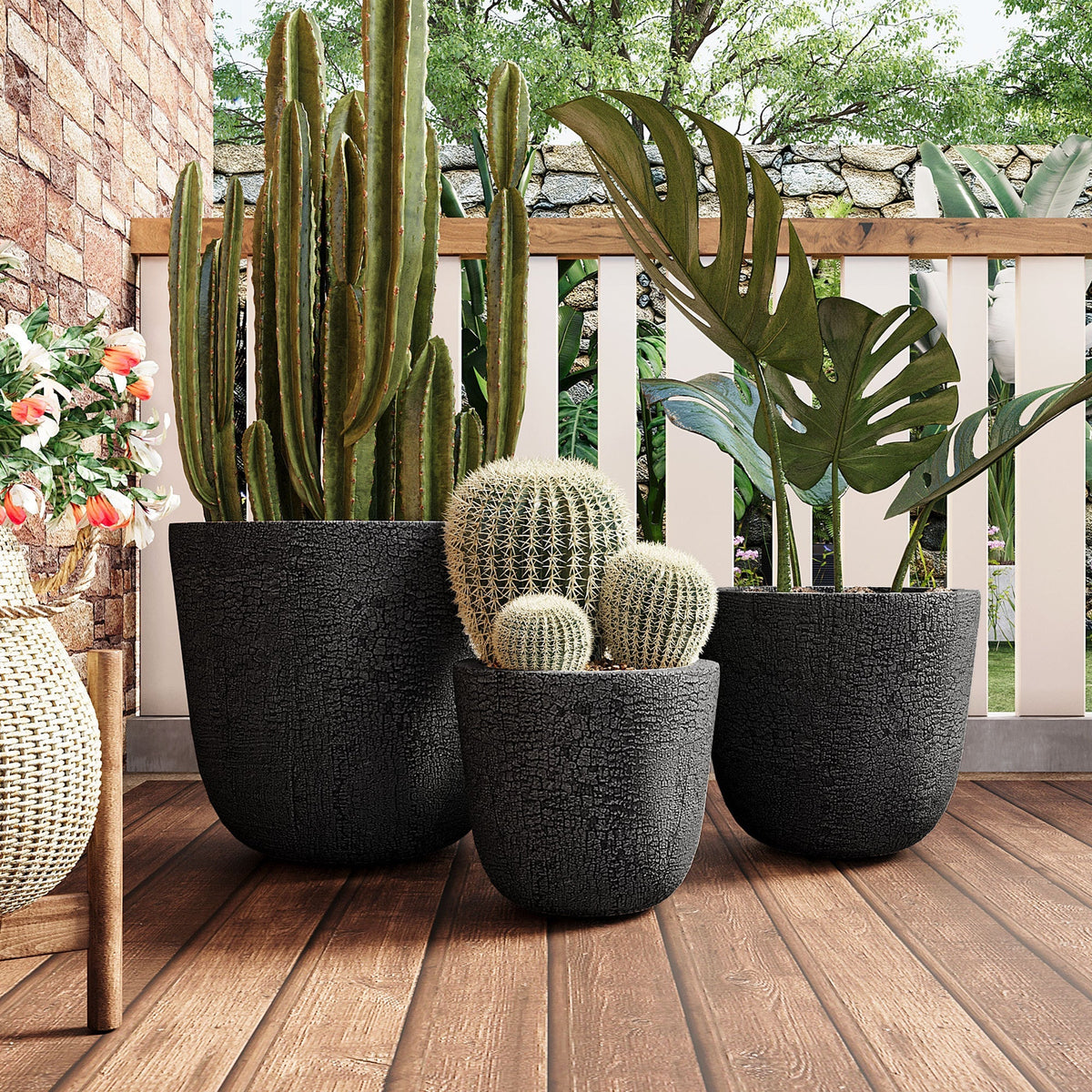 U_STYLE Lightweight MGO Planter With Natural Stone Finish Set of 3