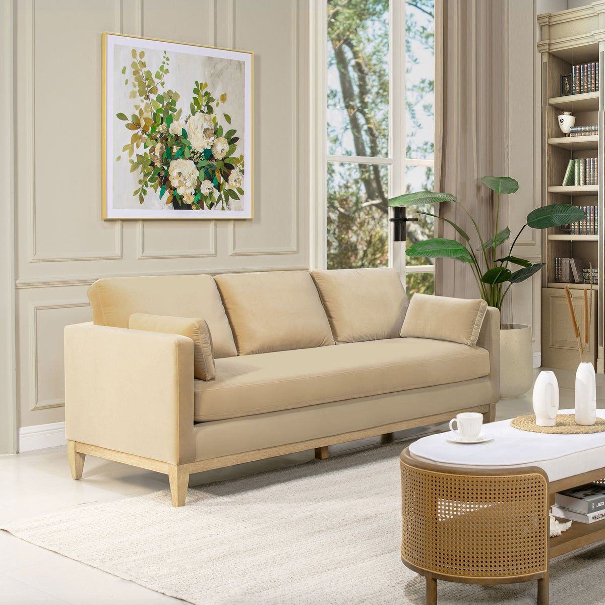 Knox Modern Farmhouse Sofa With Feather Wrapped Foam