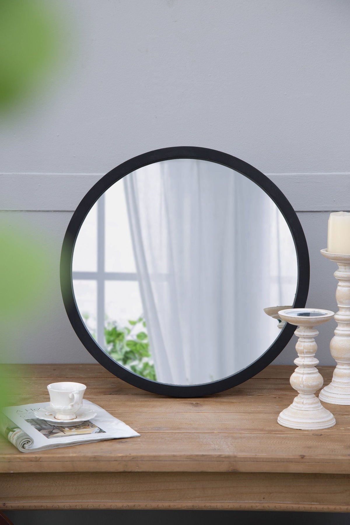 NobleFrame Dark Brown Round Wall Mirror Elegant Wood Frame