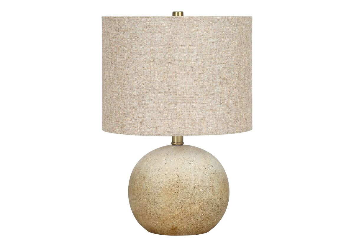 Modern Sphere Table Lamp With Textured Concrete Base And Drum Shade
