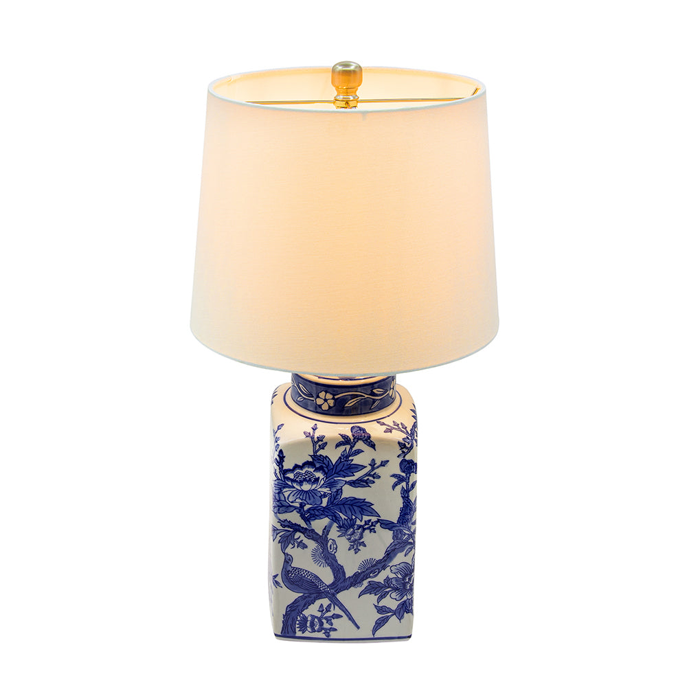 Aura Blue And White Ceramic Vase Lamp With Linen Shade 25 Inch