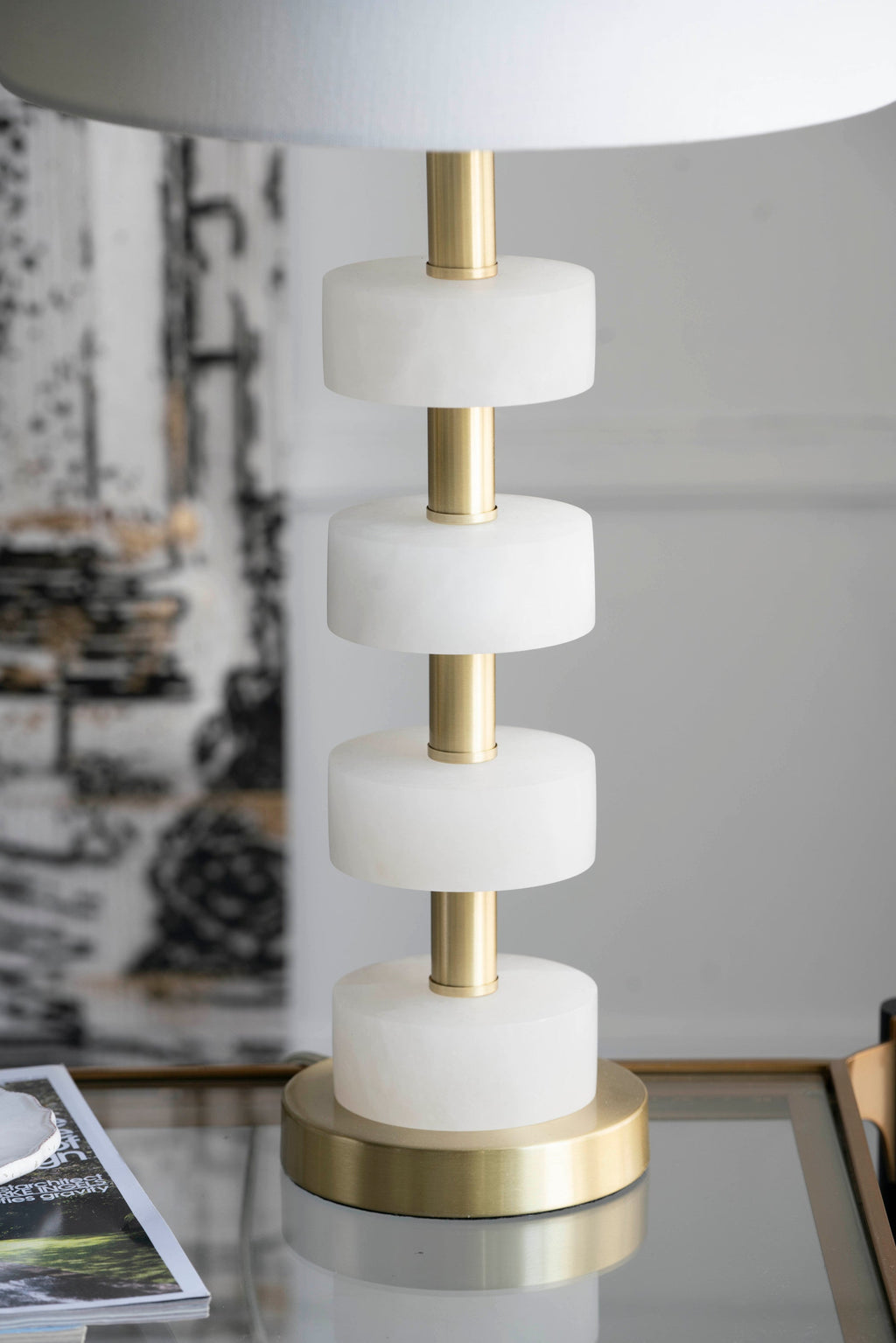 Verona Marble Table Lamp With Brass Metal Frame 13x13x26